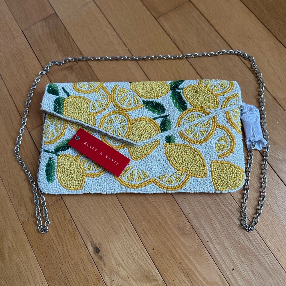 Kelly & Katie Lemon Beaded Clutch With Crossbody Chain